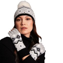Alashan Merino Adeline Fair Isle Fox Pom Pom Hat Women's in Black Combo